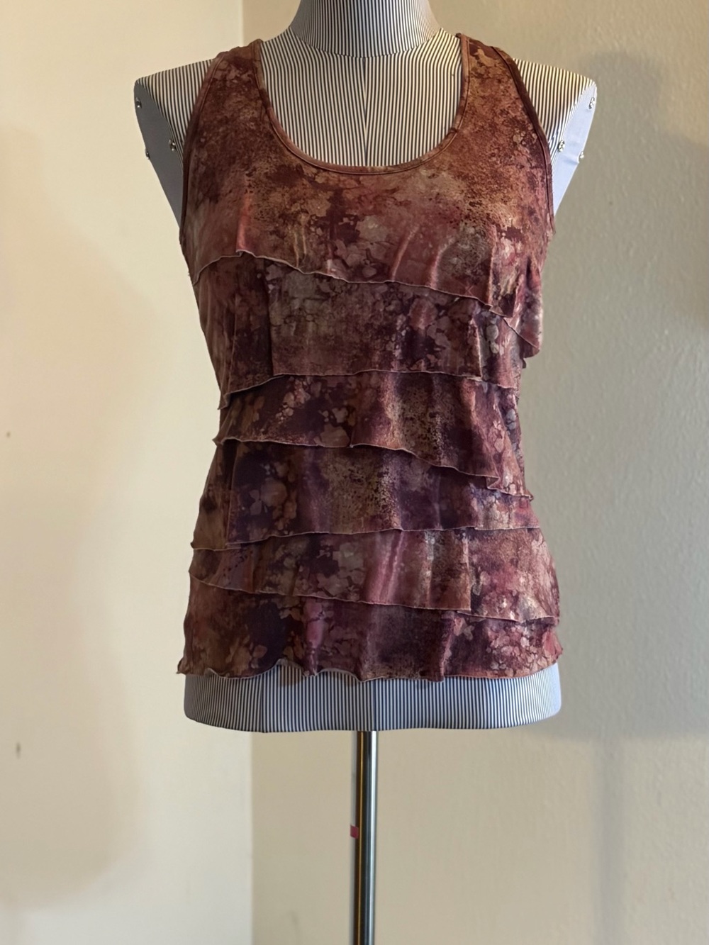 Mudd Pink and Brown Ruffle Tiered Tank Top